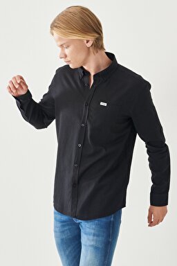 Regular Fit Rahat Kesim LS Gömlek - Black-W211841001 (görsel 3)