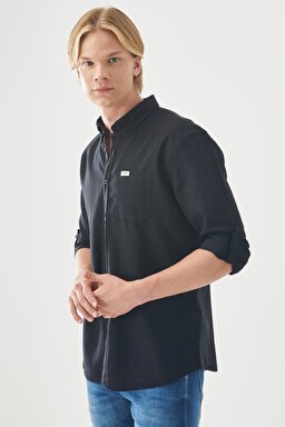 Regular Fit Rahat Kesim LS Gömlek - Black-W211841001 (görsel 4)