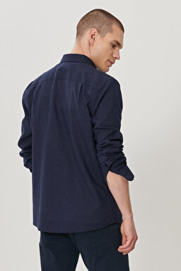 Regular Fit Normal Kesim Uzun Kollu Keten Gömlek - Navy-W211841410 (görsel 5)