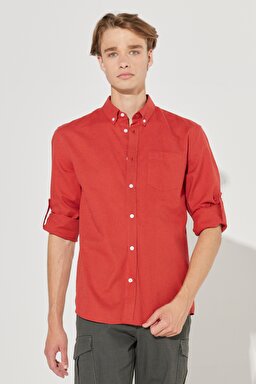 Regular Fit Rahat Kesim LS Gömlek - Rosewood-W211841621