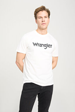 Regular Fit Normal Kesim Sıfır Yaka %100 Pamuk Logolu Tişört - Off White-W211922102
