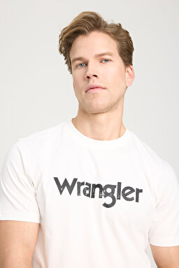 Regular Fit Normal Kesim Sıfır Yaka %100 Pamuk Logolu Tişört - Off White-W211922102 (görsel 3)