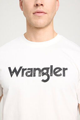 Regular Fit Normal Kesim Sıfır Yaka %100 Pamuk Logolu Tişört - Off White-W211922102 (görsel 4)