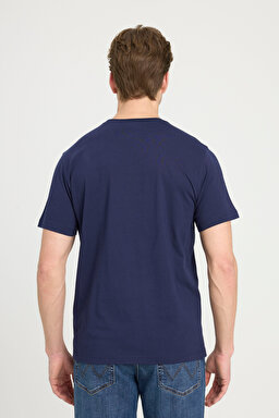 Regular Fit Normal Kesim Sıfır Yaka %100 Pamuk Logolu Tişört - Navy-W211922410 (görsel 5)