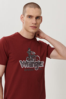 Regular Fit Normal Kesim Sıfır Yaka %100 Pamuk Logolu Tişört - Claret Red-W211932606