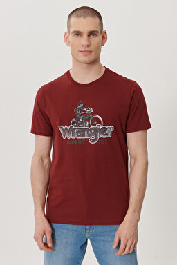 Regular Fit Normal Kesim Sıfır Yaka %100 Pamuk Logolu Tişört - Claret Red-W211932606 (görsel 2)
