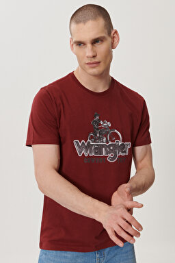 Regular Fit Normal Kesim Sıfır Yaka %100 Pamuk Logolu Tişört - Claret Red-W211932606 (görsel 4)