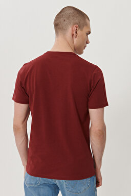 Regular Fit Normal Kesim Sıfır Yaka %100 Pamuk Logolu Tişört - Claret Red-W211932606 (görsel 5)