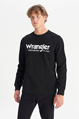 Regular Fit Normal Kesim %100 Pamuk Sıfır Yaka Sweatshirt - Black-W212025001