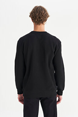 Regular Fit Normal Kesim %100 Pamuk Sıfır Yaka Sweatshirt - Black-W212025001 (görsel 5)