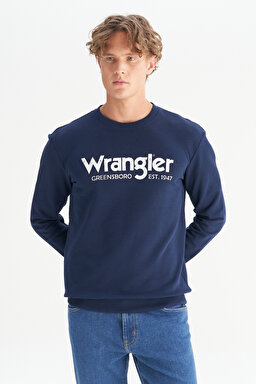 Regular Fit Normal Kesim %100 Pamuk Sıfır Yaka Sweatshirt - Navy-W212025410