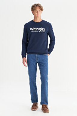 Regular Fit Normal Kesim %100 Pamuk Sıfır Yaka Sweatshirt - Navy-W212025410 (görsel 2)