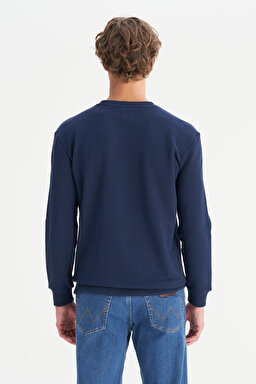 Regular Fit Normal Kesim %100 Pamuk Sıfır Yaka Sweatshirt - Navy-W212025410 (görsel 5)