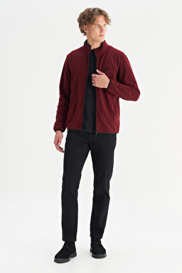 Regular Fit Normal Kesim Dik Yaka Fermuarlı Bordo Polar Ceket - Wine-W212239810 (görsel 2)