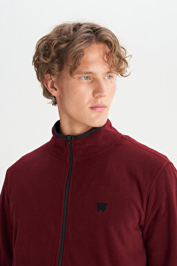 Regular Fit Normal Kesim Dik Yaka Fermuarlı Bordo Polar Ceket - Wine-W212239810 (görsel 4)