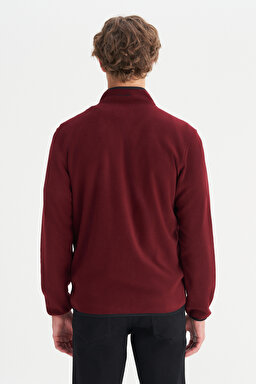 Regular Fit Normal Kesim Dik Yaka Fermuarlı Bordo Polar Ceket - Wine-W212239810 (görsel 5)