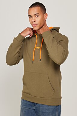 Regular Fit Normal Kesim Kapüşonlu Haki Sweatshirt - Khaki-W212338801 (görsel 3)
