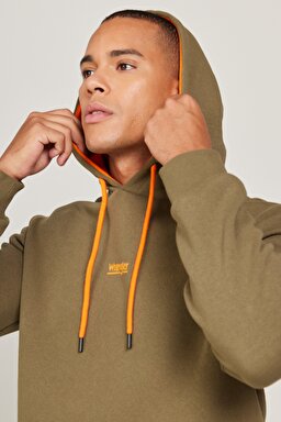 Regular Fit Normal Kesim Kapüşonlu Haki Sweatshirt - Khaki-W212338801 (görsel 4)