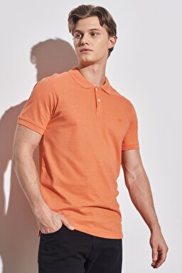 Regular Fit Rahat Kesim Polo Yaka Kısa Kollu Tişört - Orange-W221015700 (görsel 2)