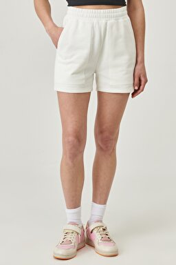 Regular Fit %100 Pamuk Şort - Off White-W221030102 (görsel 6)