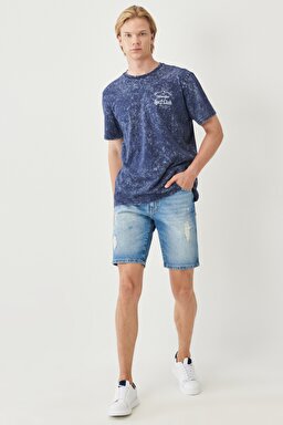 Regular Fit Normal Kesim %100 Pamuk Bisiklet Yaka Tişört - Navy-W221048410