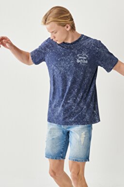Regular Fit Normal Kesim %100 Pamuk Bisiklet Yaka Tişört - Navy-W221048410 (görsel 2)
