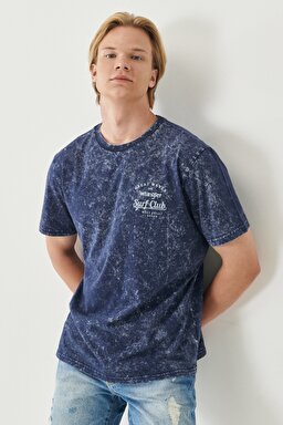 Regular Fit Normal Kesim %100 Pamuk Bisiklet Yaka Tişört - Navy-W221048410 (görsel 3)