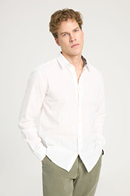 Regular Fit Rahat Kesim LS Gömlek - Off White-W221085102 (görsel 2)