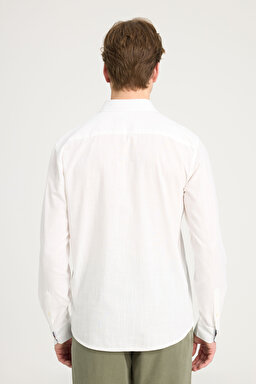 Regular Fit Rahat Kesim LS Gömlek - Off White-W221085102 (görsel 5)