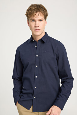 Regular Fit Normal Kesim Uzun Kollu Gömlek - Navy-W221085410 (görsel 2)