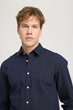 Regular Fit Normal Kesim Uzun Kollu Gömlek - Navy-W221085410 (görsel 4)