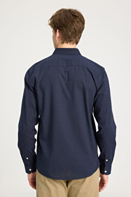 Regular Fit Normal Kesim Uzun Kollu Gömlek - Navy-W221085410 (görsel 5)