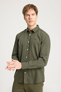 Regular Fit Normal Kesim Uzun Kollu Gömlek - Khaki-W221085801
