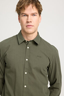 Regular Fit Normal Kesim Uzun Kollu Gömlek - Khaki-W221085801 (görsel 2)