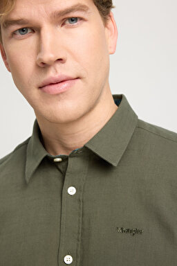Regular Fit Normal Kesim Uzun Kollu Gömlek - Khaki-W221085801 (görsel 4)