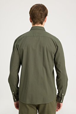 Regular Fit Normal Kesim Uzun Kollu Gömlek - Khaki-W221085801 (görsel 5)