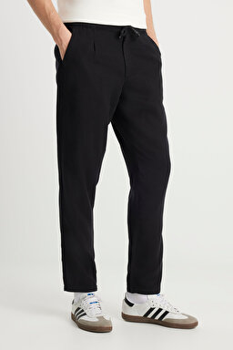 Regular Fit Normal Kesim Yumuşak Dokulu Siyah Pantolon - Black-W221266001 (görsel 3)