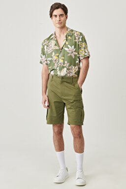 Regular Fit Rahat Kesim Esnek Cepli Şort - Olive-W221307308 (görsel 3)
