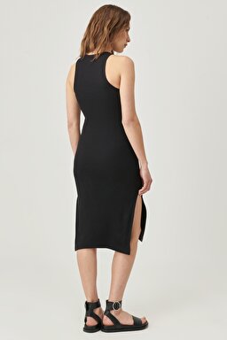 Skinny Fit %100 Pamuk Kolsuz Elbise - Black-W221328001 (görsel 5)