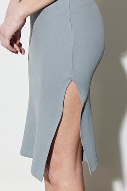 Skinny Fit %100 Pamuk Kolsuz Elbise - Light Green-W221328299 (görsel 5)