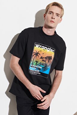 Loose Fit Rahat Kesim Bisiklet Yaka %100 Pamuk Siyah Tişört - Black-W221363001 (görsel 2)