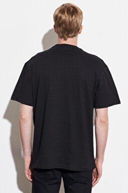 Loose Fit Rahat Kesim Bisiklet Yaka %100 Pamuk Siyah Tişört - Black-W221363001 (görsel 7)
