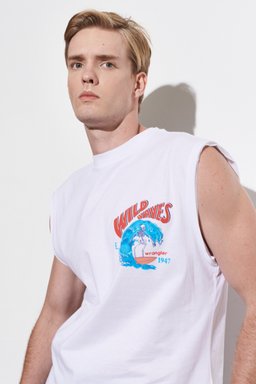 Loose Fit Rahat Kesim Bisiklet Yaka %100 Pamuk Kolsuz Kırık Beyaz Tişört - Off White-W221366102 (görsel 2)