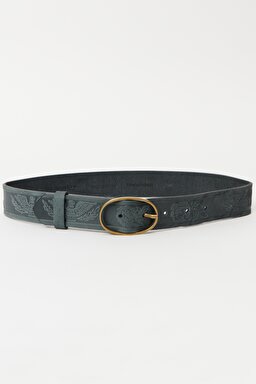 %100 Deri Siyah Kemer - Black-W221440001