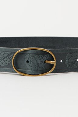 %100 Deri Siyah Kemer - Black-W221440001 (görsel 2)