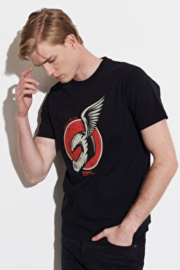 Regular Fit Normal Kesim %100 Pamuk Bisiklet Yaka Siyah Tişört - Black-W221481001 (görsel 4)