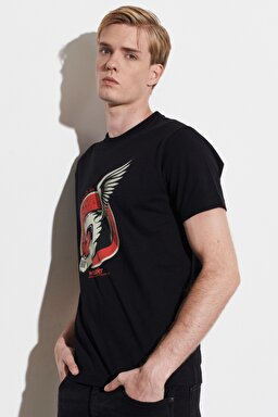 Regular Fit Normal Kesim %100 Pamuk Bisiklet Yaka Siyah Tişört - Black-W221481001 (görsel 5)