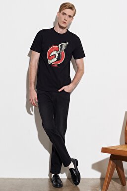 Regular Fit Normal Kesim %100 Pamuk Bisiklet Yaka Siyah Tişört - Black-W221481001 (görsel 7)