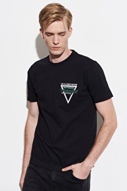 Regular Fit Normal Kesim %100 Pamuk Bisiklet Yaka Siyah Tişört - Black-W221482001 (görsel 2)