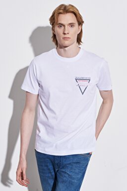 Regular Fit Normal Kesim %100 Pamuk Bisiklet Yaka Kırık Beyaz Tişört - Off White-W221482102